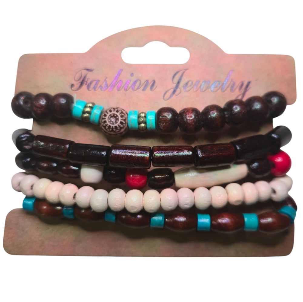 Simple Designs Fashion Jewelry Wooden Beaded Bracelets Set